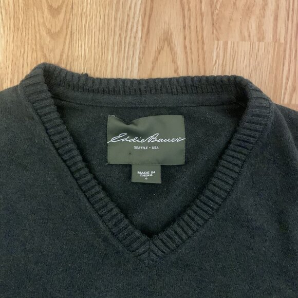 Eddie Bauer V-Neck Sweater Pullover Mens Small Green Cotton Cashmere Blend - Picture 2 of 8